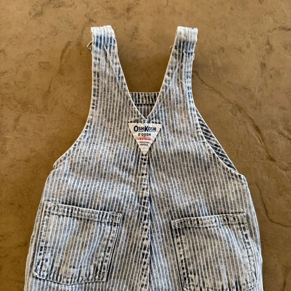Vintage OshKosh Bgosh Hickory Stripe Overalls Made in USA 6/9M Vestbak
